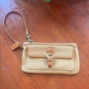 Coach Tan/Brown Leather/Suede Clutch Wristlet
